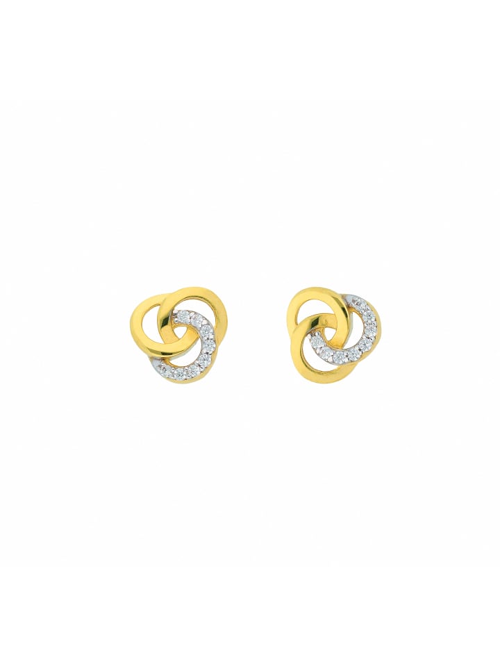 Damen 585 Gold Ohrringe / Ohrstecker mit Zirkonia in gold