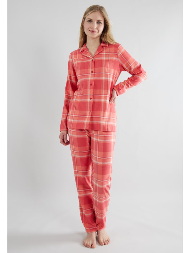 Flanell Pyjama, Lang Josselin in rot-mittel-Karo