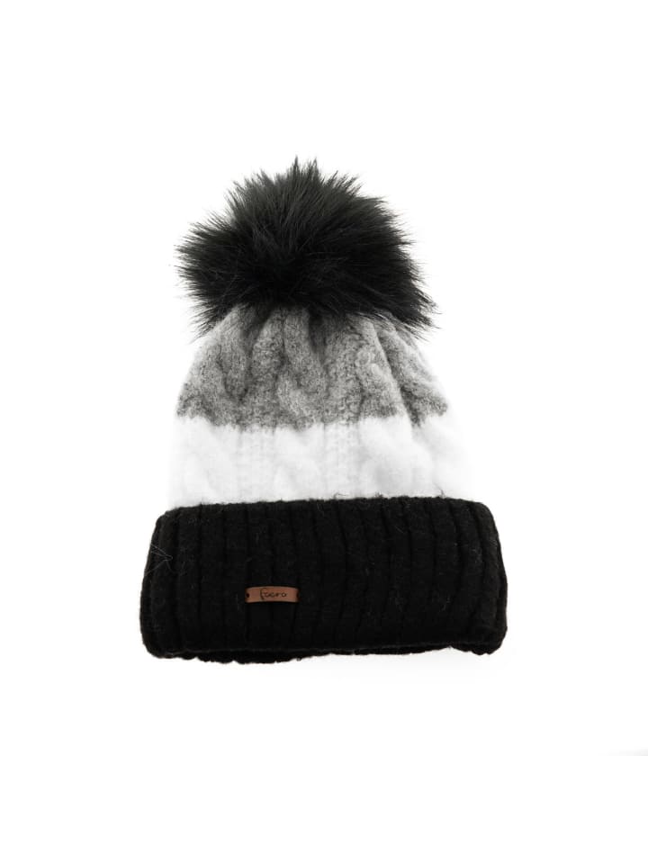 Wintermütze mit Flechtmuster & Bommel - stilvolle Mütze für Damen in Schwarz