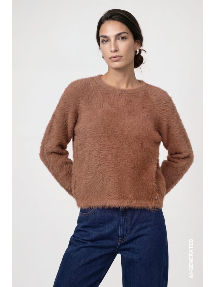 Strickpullover aus Plüschgarn in tiramisu