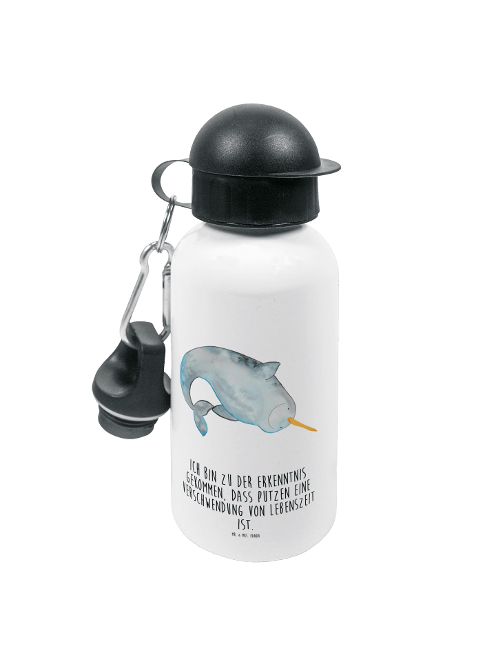 Trinkflasche Narwal mit Spruch in Weiß