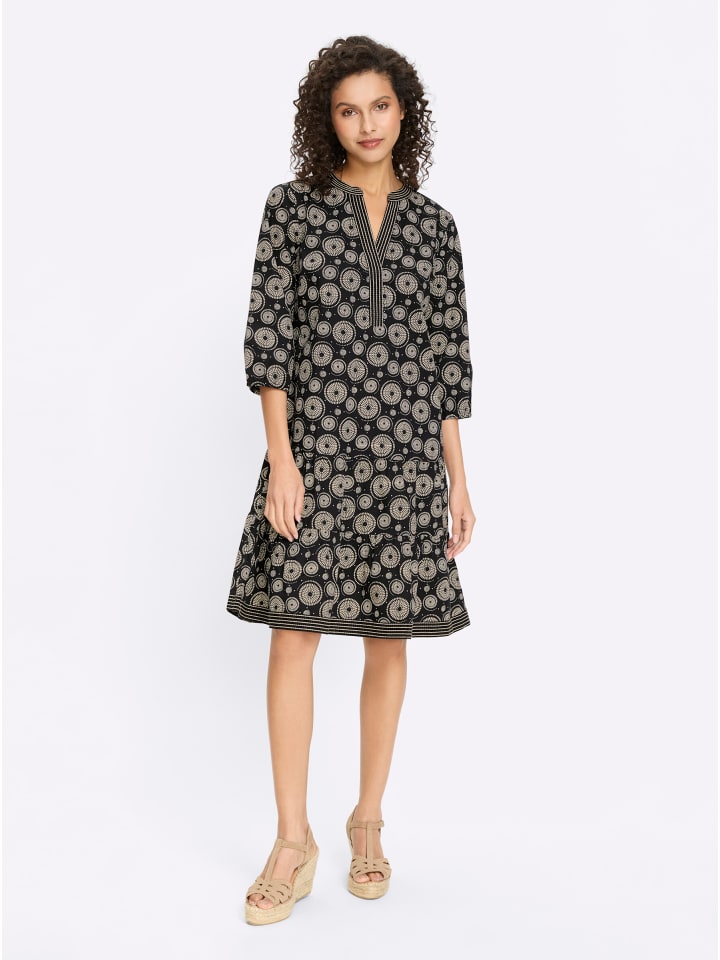 Druck-Kleid in schwarz-sand-bedruckt