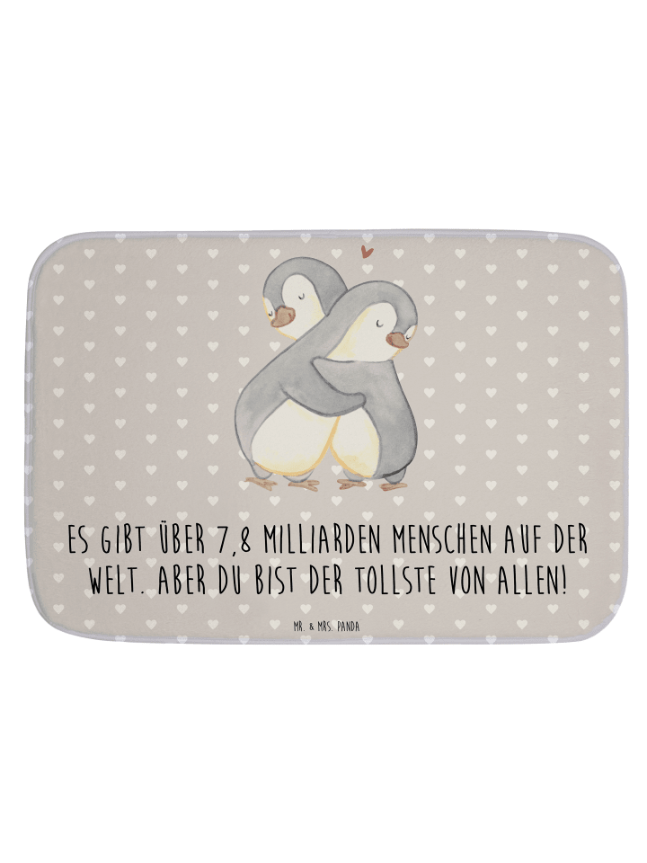 Badvorleger Pinguine Kuscheln mit Spruch in Grau Pastell