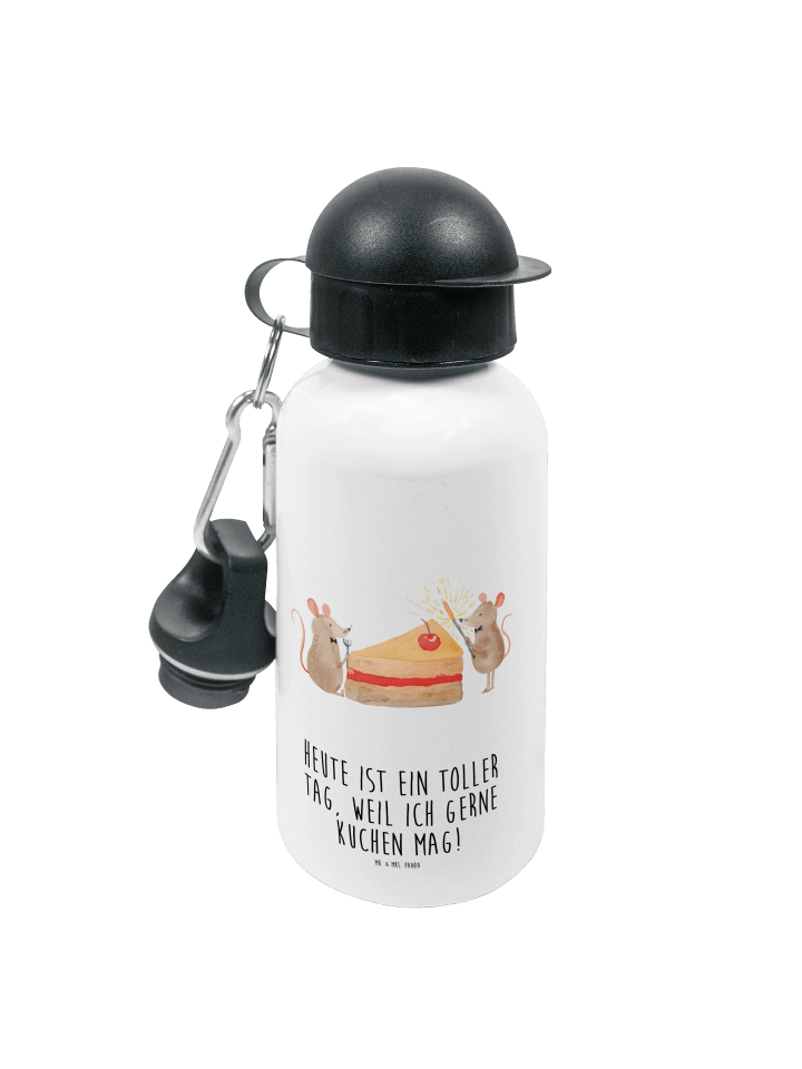 Trinkflasche Mäuse Kuchen mit Spruch in Weiß