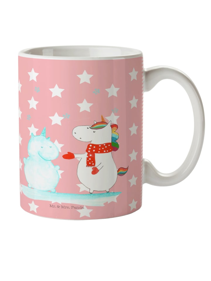 Trinklernbecher Einhorn Schneemann ohne Spruch in Rot Pastell