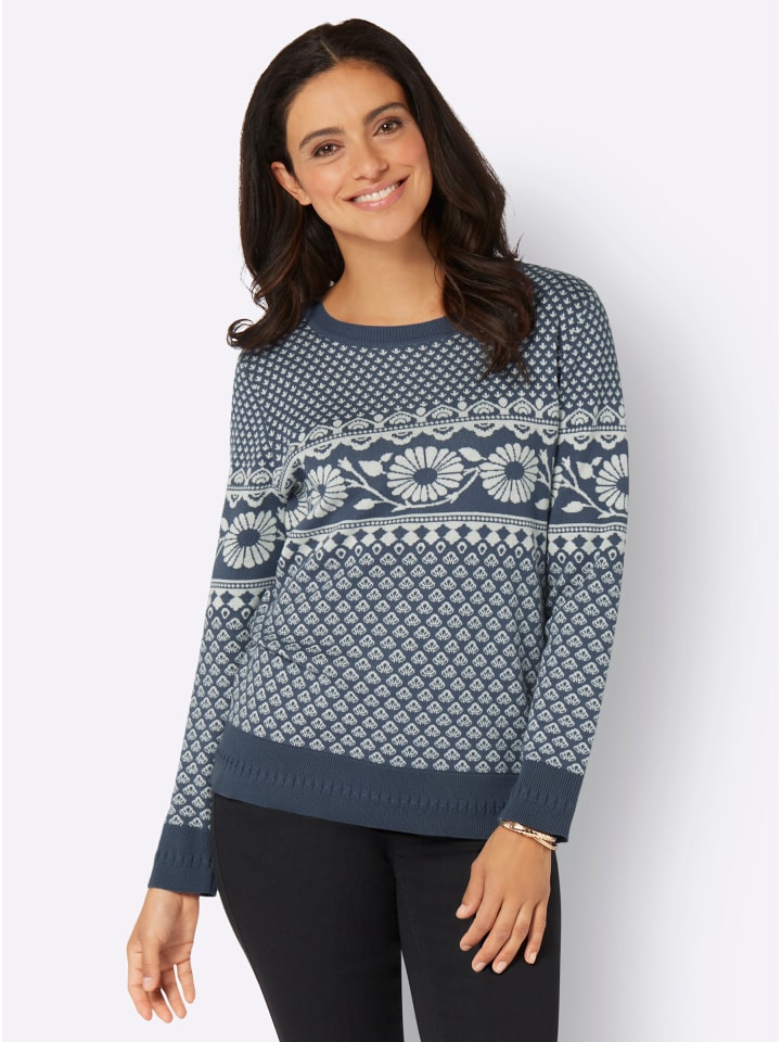 Jacquard-Pullover in rauchblau-champagner-gemustert
