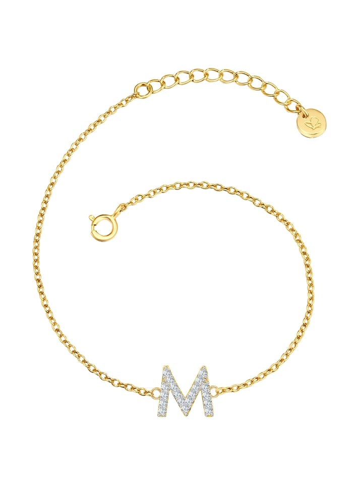 Armband Buchstabe M aus Sterling Silber mit Zirkonia in gelbgold