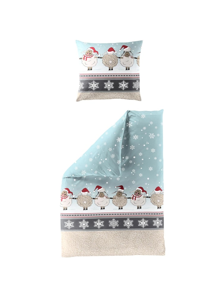 Bettwäsche Weihnachtsschafe in bleu