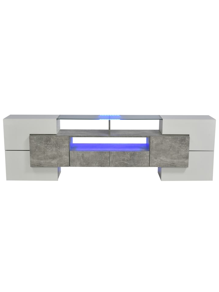 TV Schrank in Hochglanz Weiß Schwarz 200 cm mit LED Beleuchtung