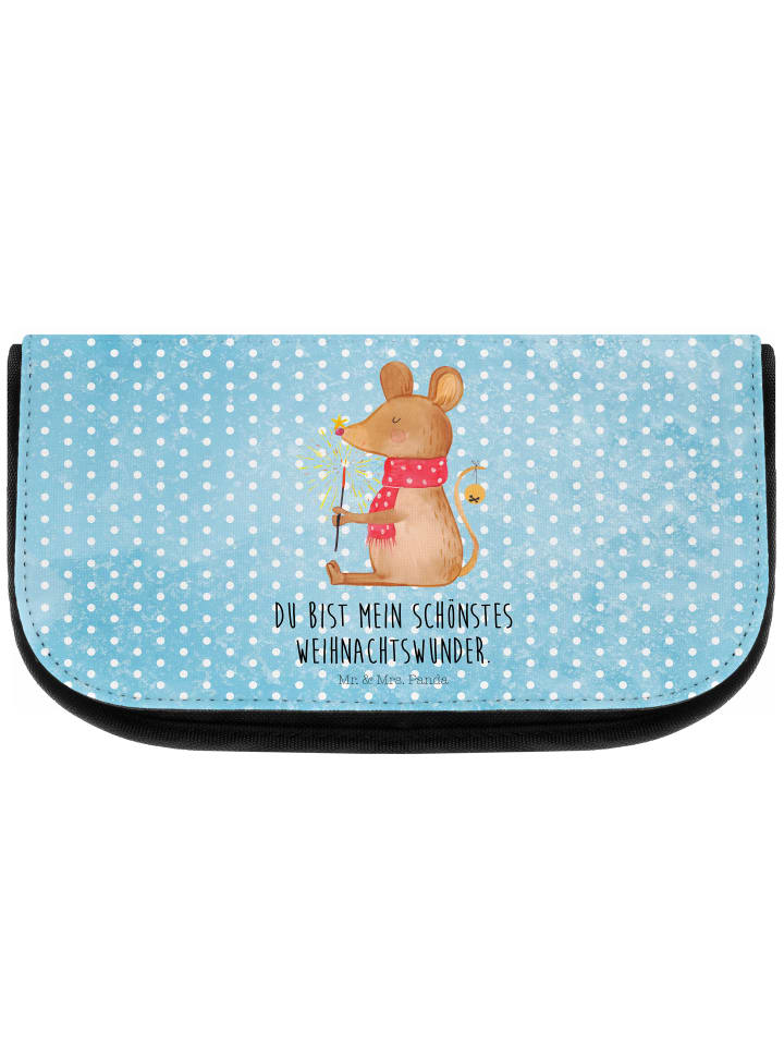 Kosmetiktäschchen Maus Weihnachten mit Spruch in Eisblau