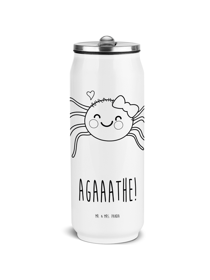 Thermosflasche Spinne Agathe Freude mit Spruch in Weiß