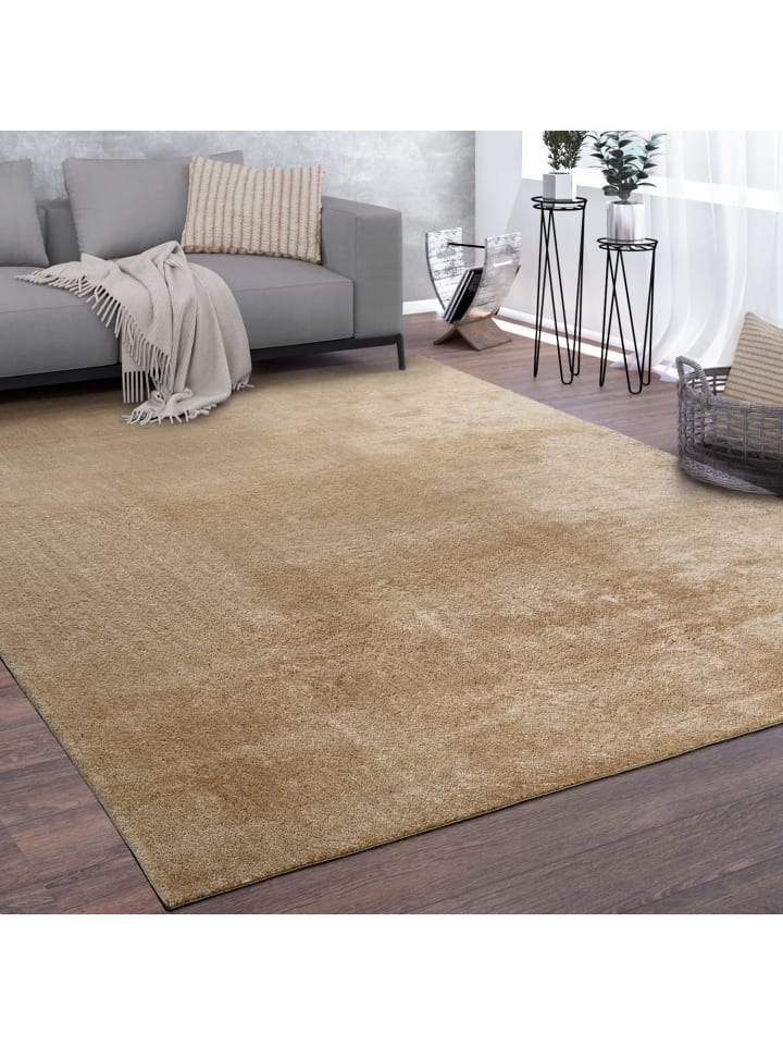 Teppich Kurzflor waschbar Unifarben Wohnzimmer in Natur