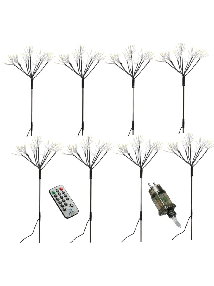 8x LED Gartenstecker Feuerwerk mit Fernb Leuchtstäbe H: 80cm in schwarz