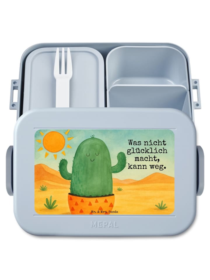 Snackbox Kaktus Sonne Design mit Spruch in Blau Pastell