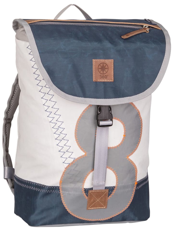 Rucksack Landgang Mini in Weiß/Balken Blau/Zahl Hellgrau