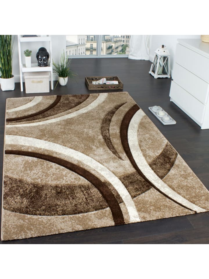 Teppich Kurzflor Abstrakt Wohnzimmer in Braun