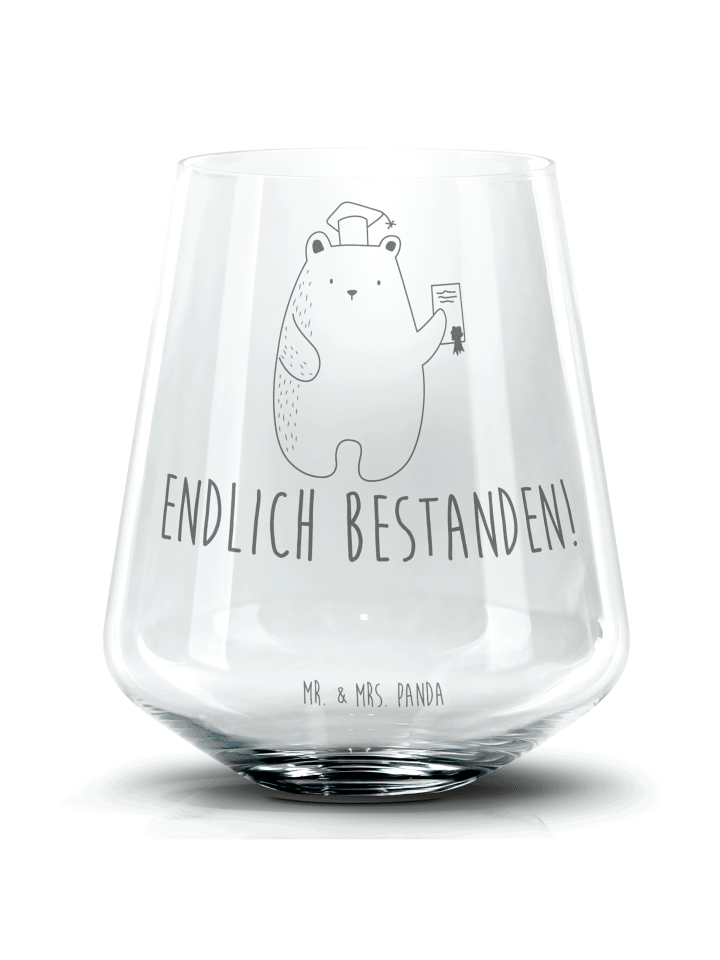Trinkglas Bär Prüfung mit Spruch in Transparent