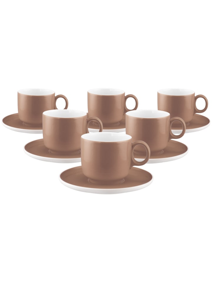 12-tlg. Cappuccino-Set Sento Home Pure Colors in Cocoa Brown 300 ml