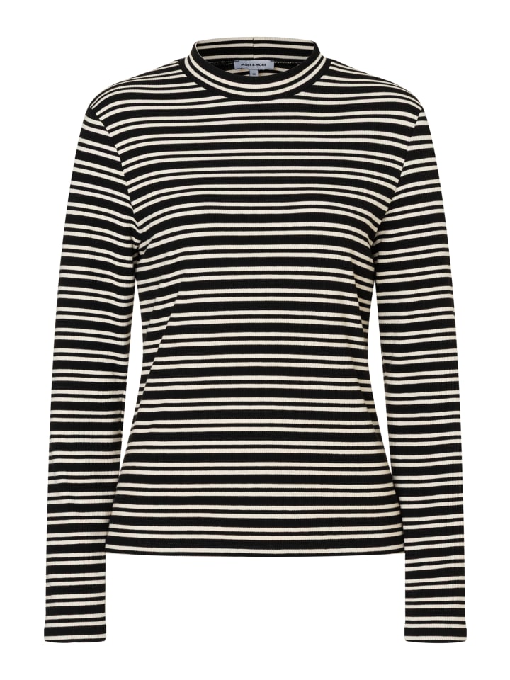 schmales Ringelshirt, gerippt in black/offwhite