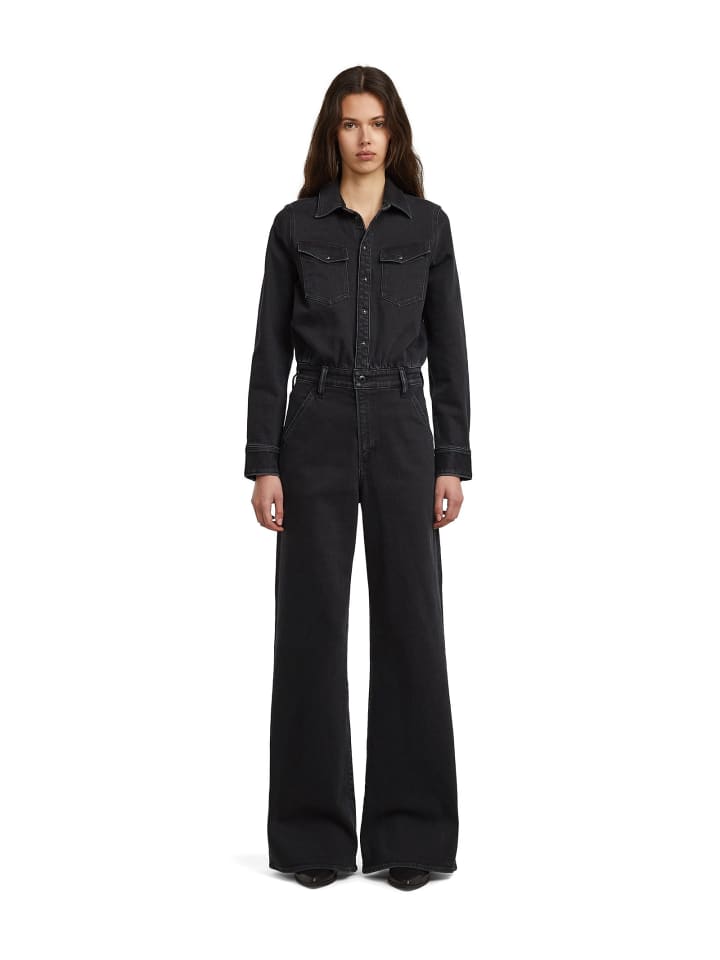 Western Wide Leg Jumpsuit worn in dark sea