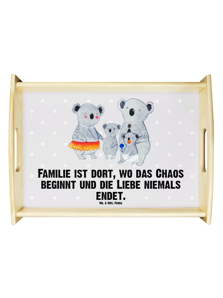Tablett Koala Familie mit Spruch in Grau Pastell