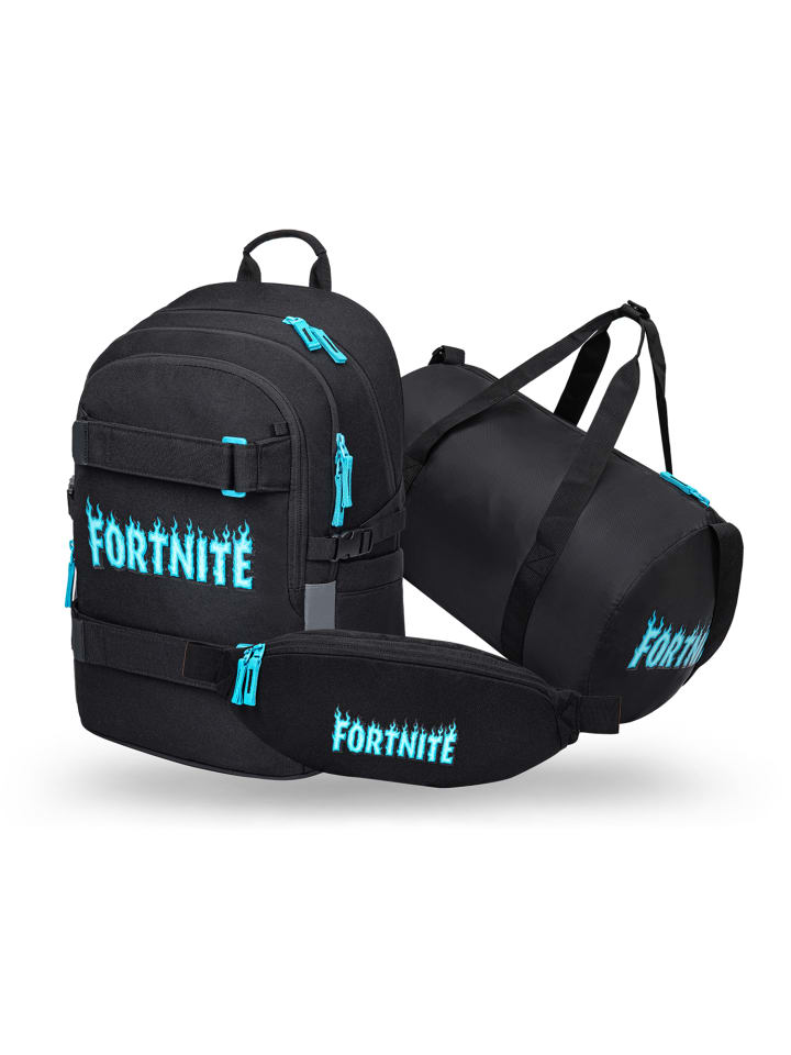3-tlg. Set: Schulrucksack Skate in Schwarz Fortnite Blue