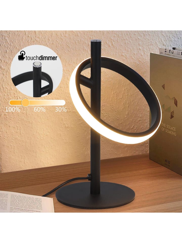 Tischleuchte LED in schwarz 3000K Warmweiß Ringe Design 6W Schlafzimmerlampe