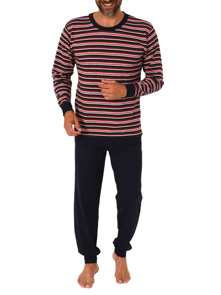 langarm Schlafanzug Bündchen Pyjama Streifen - 83089 in marine
