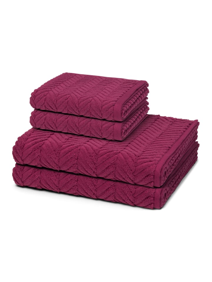 2 X Handtuch 2 X Duschtuch im Set Sensual Skin Zopf in Fuchsia