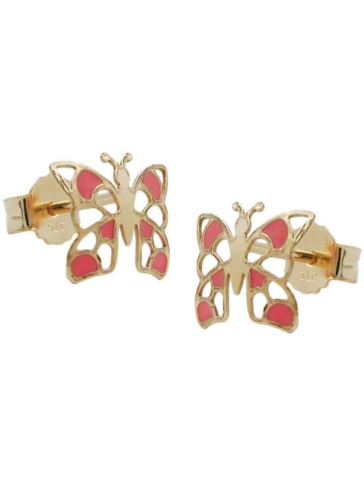 Ohrstecker Ohrring 7x8mm Schmetterling orange 9Kt GOLD in gold