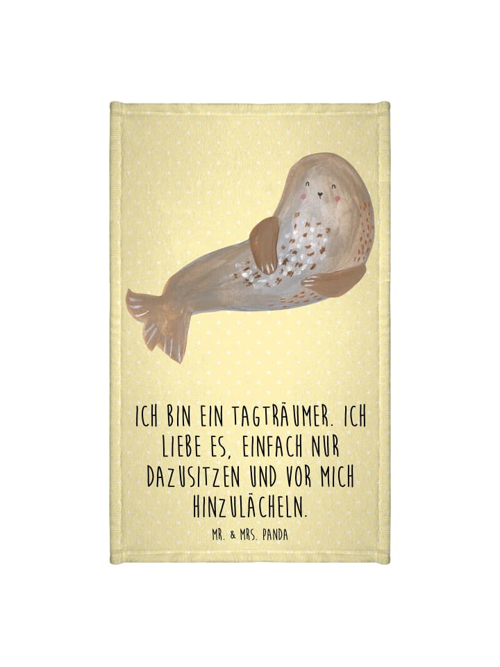 Handtuch Robbe Lachen mit Spruch in Gelb Pastell
