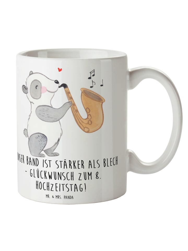 Kaffeetasse 8. Hochzeitstag Blechhochzeit mit S... in Weiß