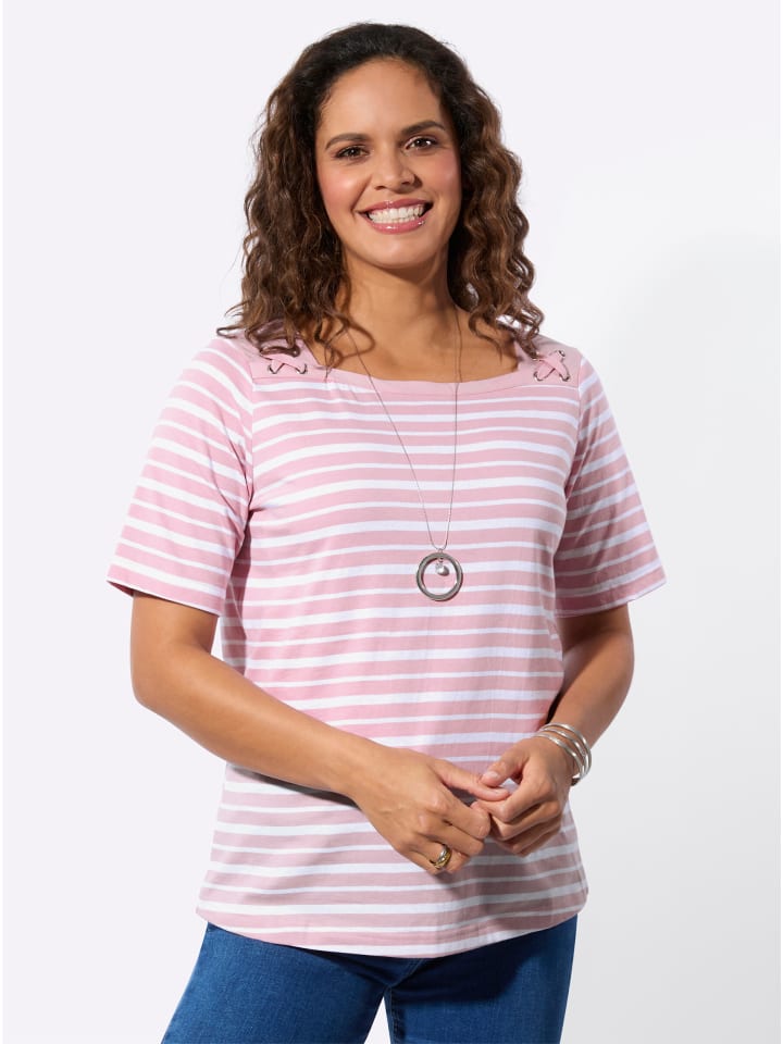 Shirt-Set in rosé + rosé-weiß-geringelt