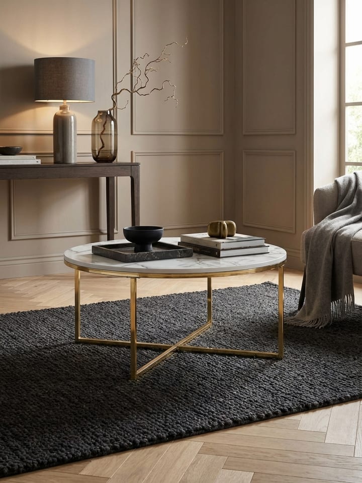 Couchtisch 80x36x80 cm mit Marmor Optik , Wohnzimmertisch mit in Weiß