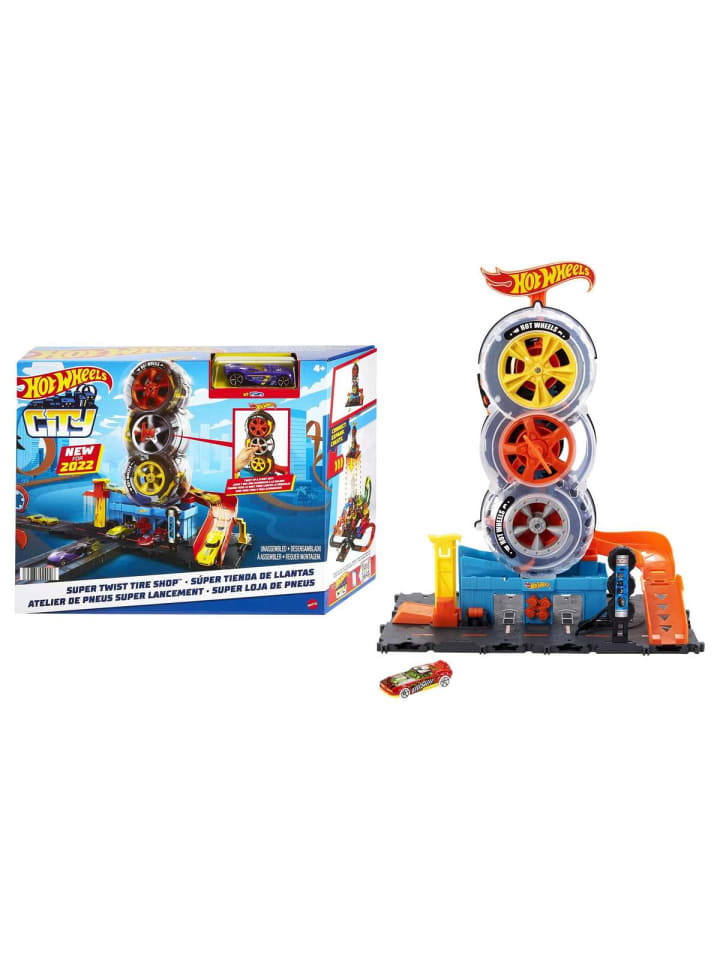 Hot Wheels City Super Reifenshop Spielset 1 Fahrzeug für Kinder ab 4 J. HDP02