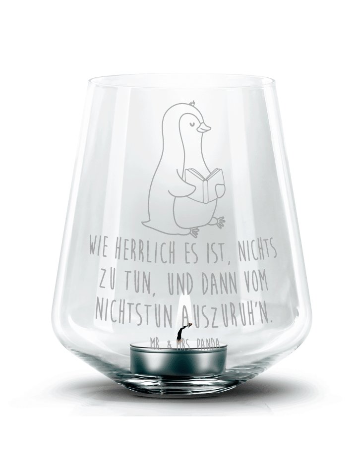 Windlicht Pinguin Buch mit Spruch in Transparent