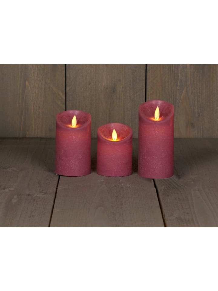 3er LED Echtwachskerze Kerze Timer in Antik Rosa