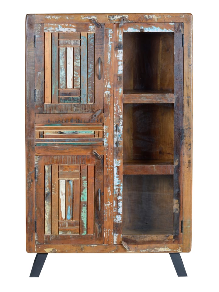 Aufbewahrungsschrank aus recyceltem Holz in Multicolored