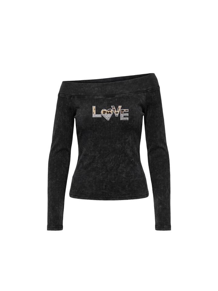 Women Longsleeve in Black Stone Wash