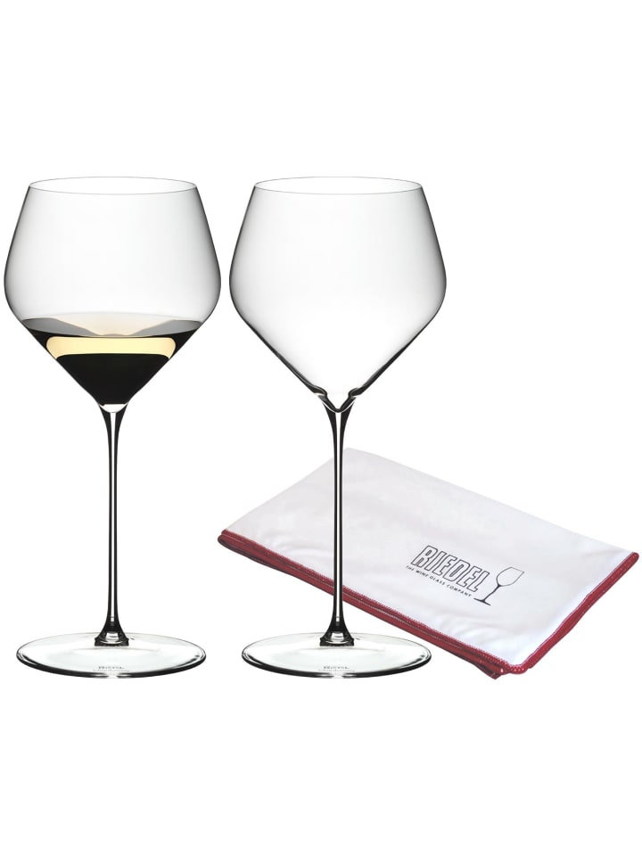 2er Set Chardonnay Weingläser + Poliertuch Veloce in Transparent 690 ml