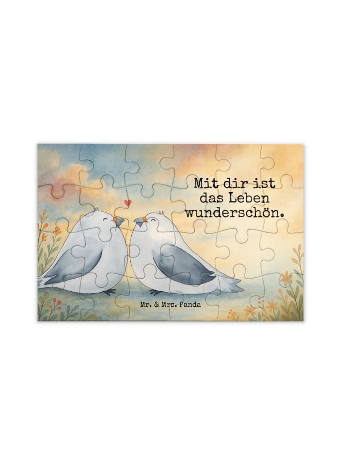 Puzzle Turteltauben Liebe Design mit Spruch in Weiß