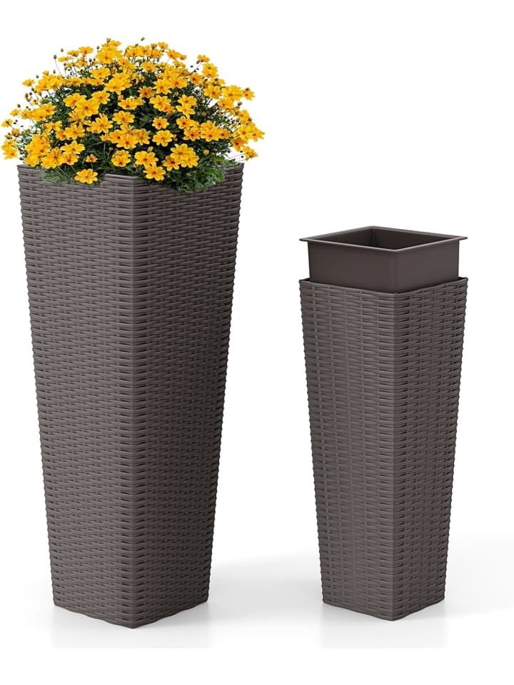 2er Pflanzkübel mit Innentopf 82/60 cm hoch in Braun
