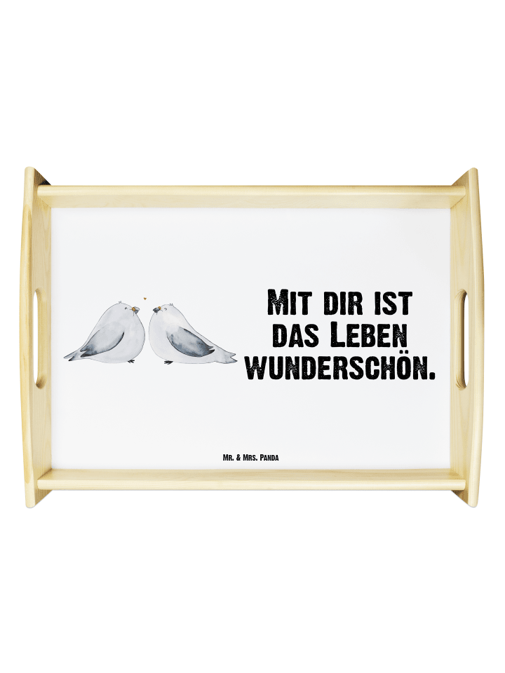 Tablett Turteltauben Liebe mit Spruch in Weiß