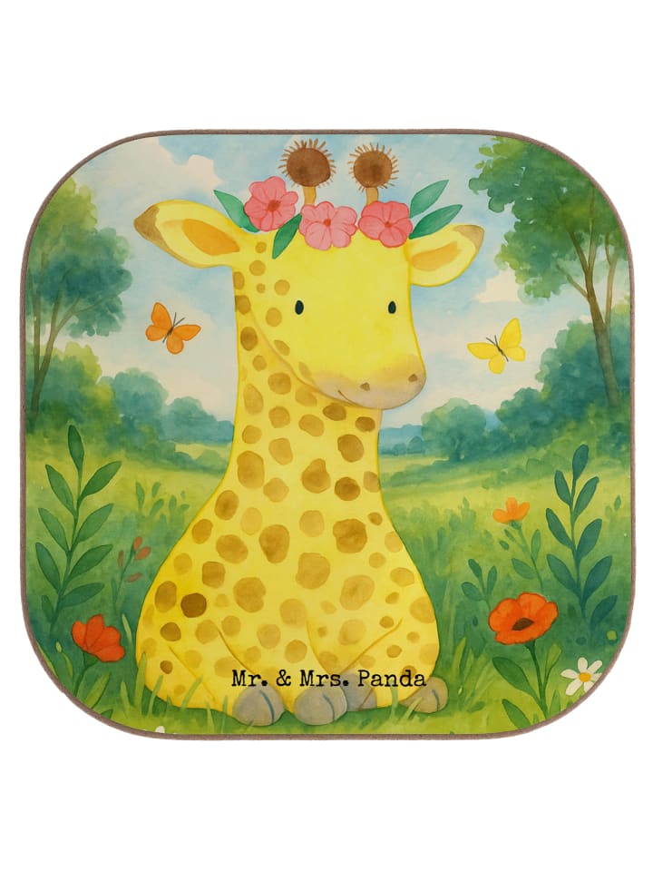 Untersetzer Giraffe Blumenkranz Design ohne Spruch in Weiß