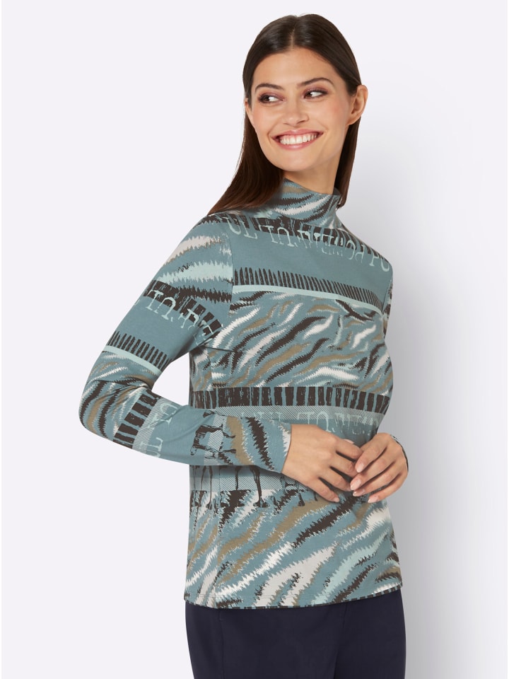 Stehkragen-Shirt in jade-graphit-bedruckt