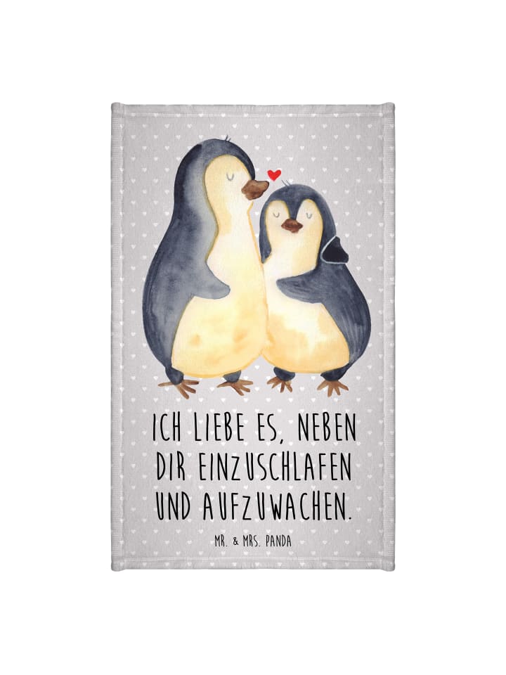 Handtuch Pinguine Einschlafen mit Spruch in Grau Pastell