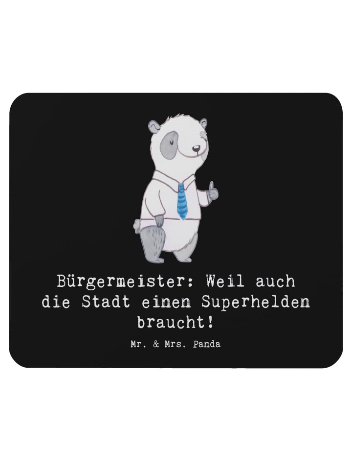 Mauspad Bürgermeister Superheld mit Spruch in Schwarz