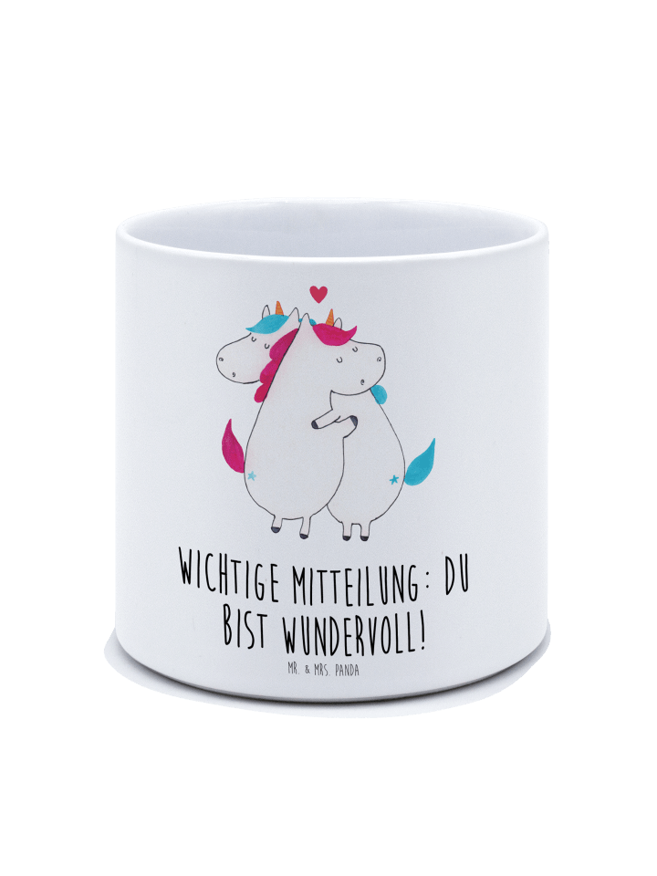 Großer Blumentopf Einhorn Mitteilung mit Spruch in Weiß
