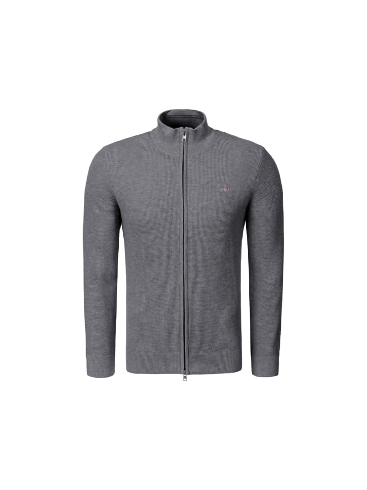 Strickjacke Micro Textured Cotton Zip in dunkelgrau