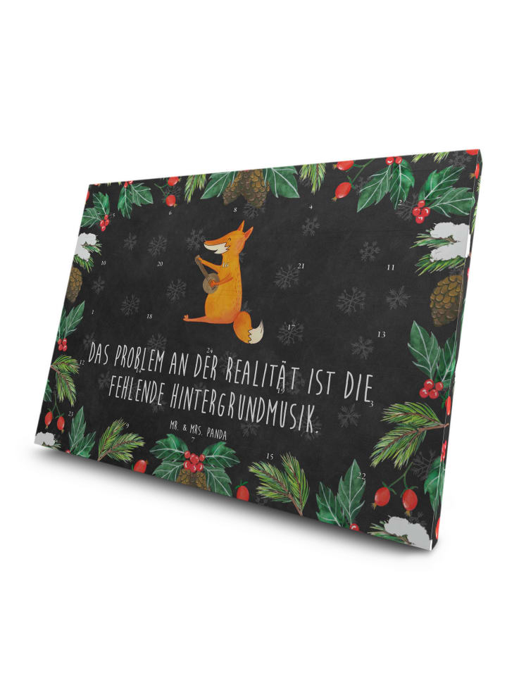 Advents-Teekalender Fuchs Gitarre mit Spruch in Kreidetafel